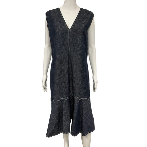 Derek Lam Dresses & Skirts - DEREK LAM Denim V-Neck Sleeveless Pleated Drop Waist A-Line Midi Dress Size 14